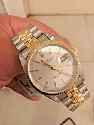 Rolex Datejust Mens 2tone 18k Gold & Stainless Steel Jubilee Silver Dial 16233