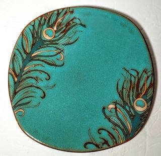 1 Pier One 1 Imports Peacock Salad Plate 8 " Feather Turquise Blue Teal Stoneware