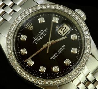 Rolex Mens Datejust Stainless Steel Oyster Diamond Dial Watch