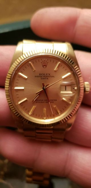 Rolex Date 1503 Automatic Solid 14k Yellow Gold Rare Champagne Dial Mens 34mm