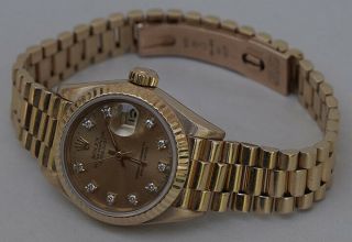 1987 Rolex 18k Lady Oyster Perpetual Datejust Diamond Dial 26mm 69138 President