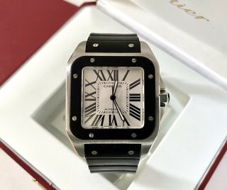 Cartier Santos 100 Xl Rubber/steel Watch 38mm 2656 C.  2017 - Boxes/papers