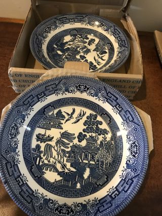 Vintage Churchill Blue Willow Set Of 2 8 " Soup Bowls Dinnerware England Box