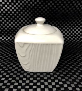 Roscher Fine Porcelain Sugar Bowl White Wood Grain & Basket Weave Texture