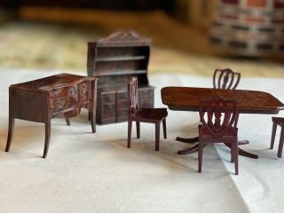 1:12 Dollhouse Miniature Plastic Brown 3 Piece Dining Set With 4 Chairs