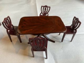 1:12 Dollhouse Miniature Plastic Brown 3 Piece Dining Set with 4 Chairs 2