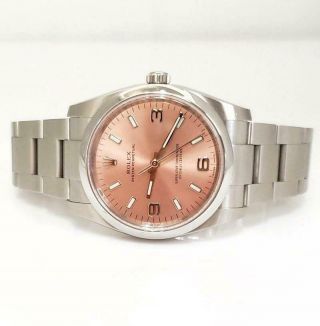 34MM ROLEX OYSTER PERPETUAL STAINLESS STEEL PINK ARABIC DIAL WATCH 114200 2