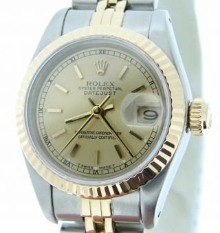 Rolex Datejust Ladies 2tone 18k Gold Stainless Steel Watch Champagne Dial 69173