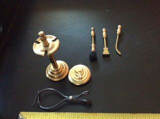 VINTAGE Brass Look Dollhouse Miniatures Fire Place Set And Log Lifter 2