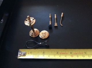 VINTAGE Brass Look Dollhouse Miniatures Fire Place Set And Log Lifter 3