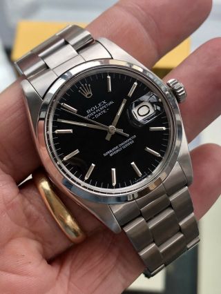 Rolex Vintage 1500 Oyster Perpetual 1975 Black Dial Face Steel Mens Watch,  Box
