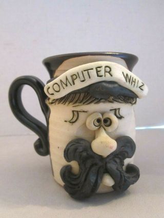 Bradford Mug Ugly Funny Face Computer Whiz Hand Carved Crafted Pottery Coffee
