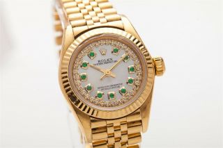 $20K 18k Yellow Gold OYSTER Rolex Ladies Emerald Diamond President Watch BOX PP 2