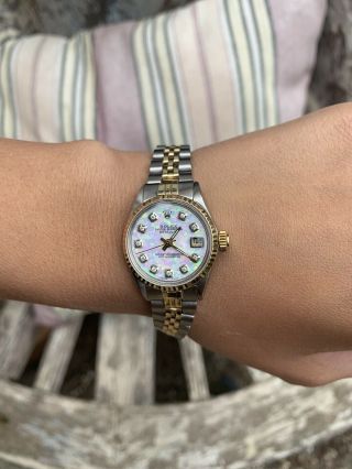 Ladies Rolex Oyster Perpetual Datejust Watch 6517 Two Tone 26mm White Opal
