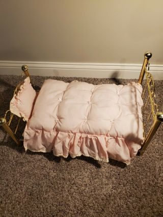 Brass Doll Bed For 18 - Inch Dolls With Bedding