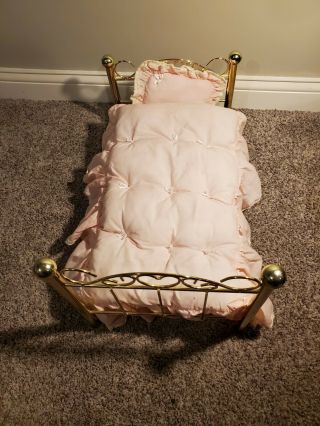 Brass Doll Bed for 18 - inch Dolls with Bedding 2