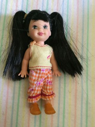2005 Mattel Kelly Club 5 Barbie Doll Asian Jenny ? In Yellow Top Orange Check Pa