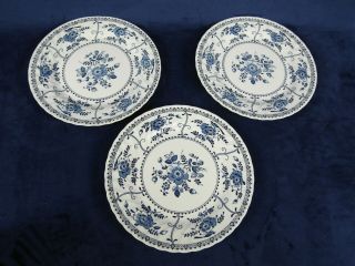 3 Johnson Brothers Indies Blue Dinner Plates Flower Swirl 9 3/4 "