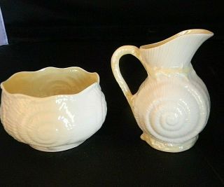 Belleek White Fine Porcelain Creamer And Sugar Bowl Seashell Shell Set Ireland