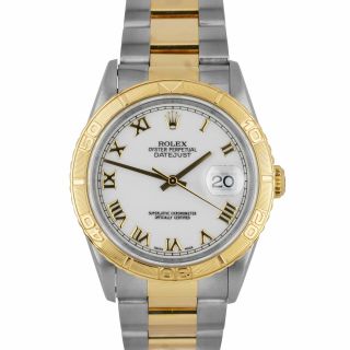 Rolex Datejust Turn - O - Graph Thunderbird Two - Tone White Roman Oyster Watch 16263