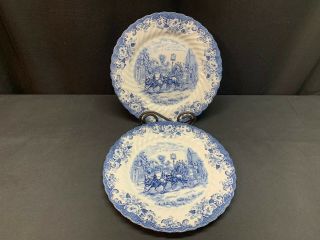 Johnson Brothers " Coaching Scenes " Blue Set Of 2 Dinner Plates 9 3/4 "