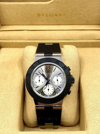 Bvlgari Diagono 18k White Gold Titanium Automatic Chronograph Watch Gray Dial