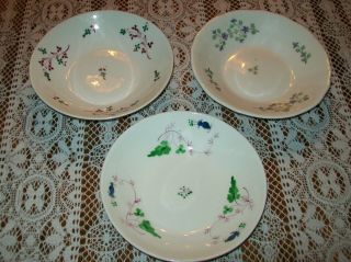 Antique Staffordshire Sprig Ware Hand Painted Soft Paste Saucers