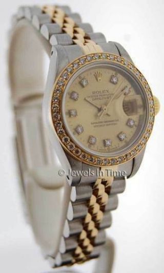 Rolex Datejust Steel & 18k Yellow Gold Diamond Dial/Bezel Ladies Watch 69173 3