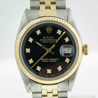 Rolex Datejust Ref 1601 Men’s Stainless Steel And 18k Gold Black Custom Diamonds