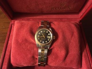 Rolex Oyster Perpetual Datejust 18k Yellow Gold Black Dial With Diamonds
