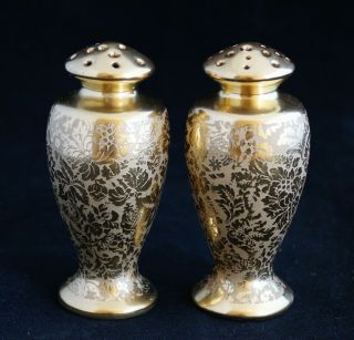 Antique Gold Encrusted Porcelain Salt Pepper Shakers Set