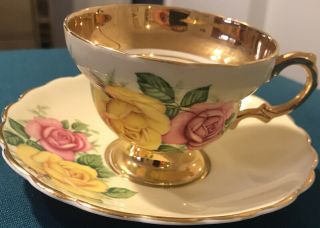 Rosina Yellow And Pink Rose Pattern,  Tea Cup And Saucer,  Made In England