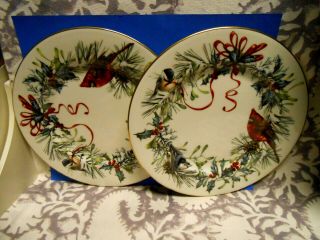 Set Of Two [2] Lenox Winter Greetings Fine China Salad Plates 8 ",  24k Gold