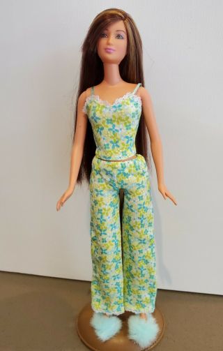 Barbie Fashion Avenue Pajamas Pjs Outfit With Fuzzy Slippers Deboxed