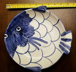 Italy Fish Bowl Hand - Painted Blue And White