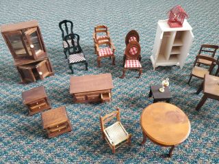 Wooden Dollhouse Furniture Hutch Table Chairs
