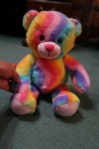 Build A Bear Bab 16 " Plush Stuffed Rainbow Wavy Stripe Bear Enchanted Garden