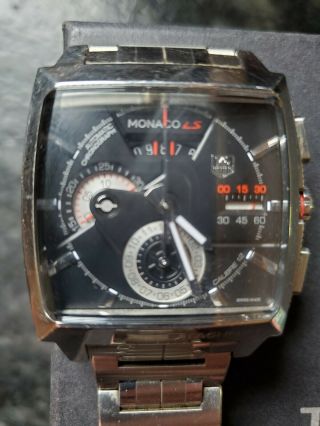 Tag Heuer Monaco Ls With 2 Oem Bands,  Stainless And Black Leather