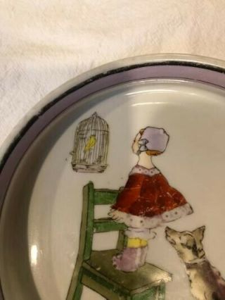 Noritake Deco Childs Dish With Girl,  Dog,  And Bird Cage Dish Marked