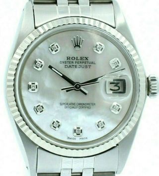 Mens Vintage Rolex Oyster Perpetual Datejust 36mm Mop Diamond Dial Watch