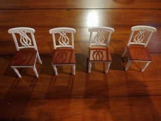 Doll House Miniature Set Of 4 White Dining Room/kitchen Chairs