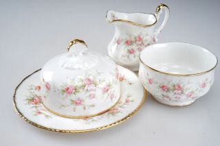 Vintage Paragon Pink " Victoriana Rose " Pattern Sugar Creamer Butter Dish Set
