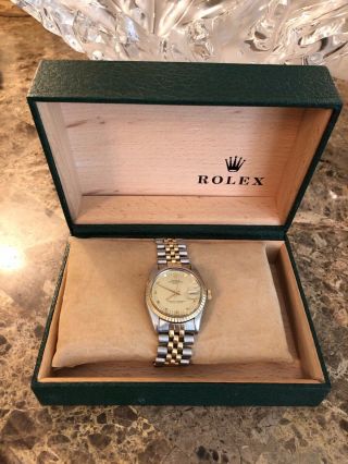 Rolex Date 1505 Mens Steel & Yellow Gold Watch Jubilee Band Champagne Dial