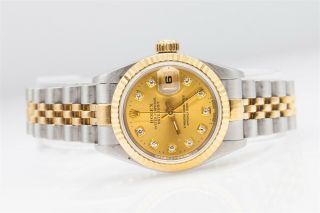 $10,  000 Factory Champagne Diamond Rolex Datejust Ladies 18k Gold Ss Watch 69173