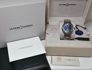 Ulysse Nardin Mens Un1183 - 126/43 Marine Chronometer Blue Dial Watch Box Papers