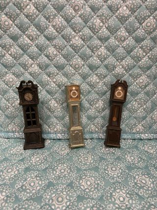 Vintage Miniature Dollhouse Furniture 3 Grandfather Clocks -