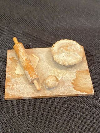 Dollhouse Miniatures Cutting Board With Apple Pie & Rolling Pin