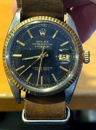Rolex Datejust Model 16013 Automatic Wrist Watch Black Tapestry Dial