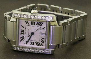 Cartier Tank Francaise 2302 SS 1.  10CT diamond automatic men ' s watch w/ date 2