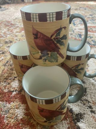Lenox Winter Greetings Everyday Set Of 4 Cardinal Male/female Mugs Euc Tartan